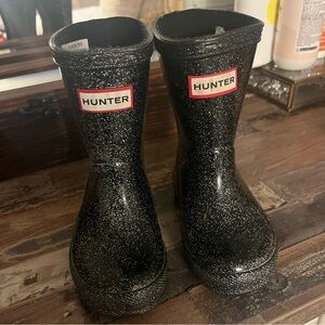 Kids Hunter Black Sparkle Rain Boots